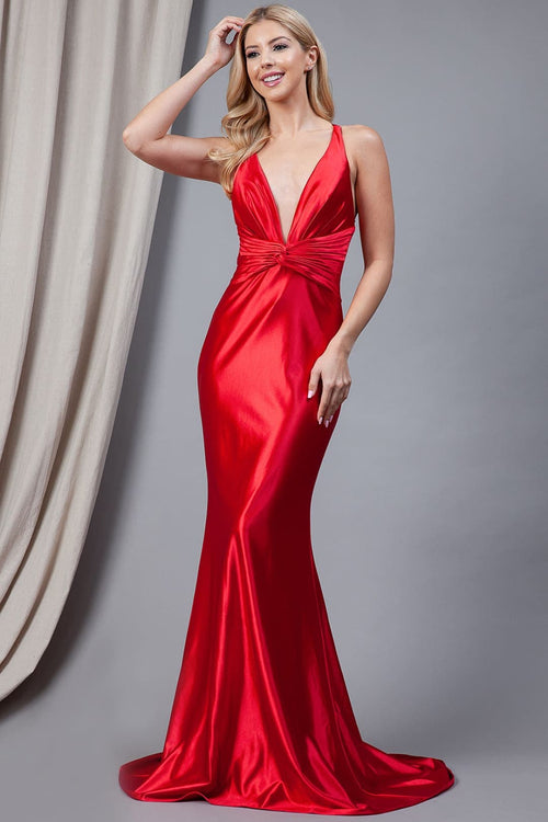V-neck Simple Sexy Open Back Prom Gown 5039