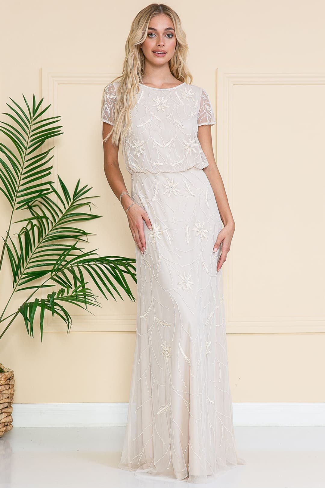 Amelia Couture IN004 Short Sleeve beaded Formal Mother Of Bride Gown
