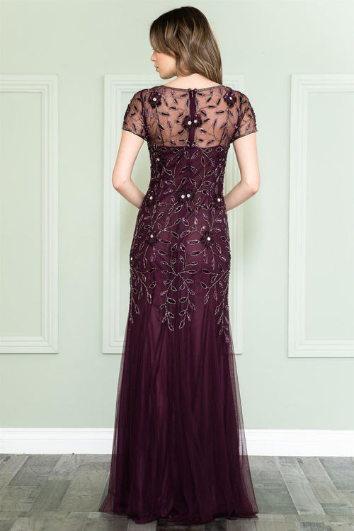 Amelia Couture IN002 Short Sleeve Bateau Evening MOB Gown