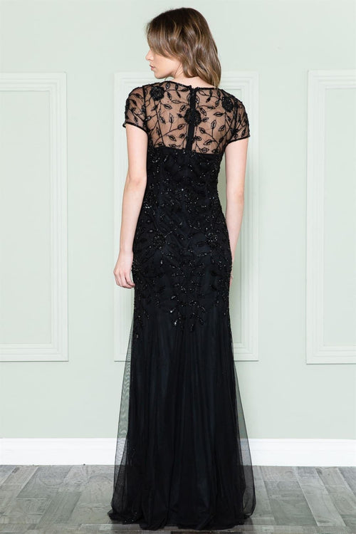 Amelia Couture IN002 Short Sleeve Bateau Evening MOB Gown