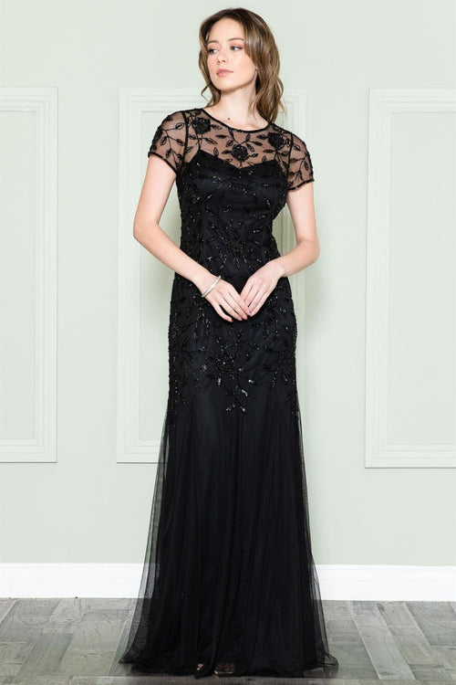 Amelia Couture IN002 Short Sleeve Bateau Evening MOB Gown