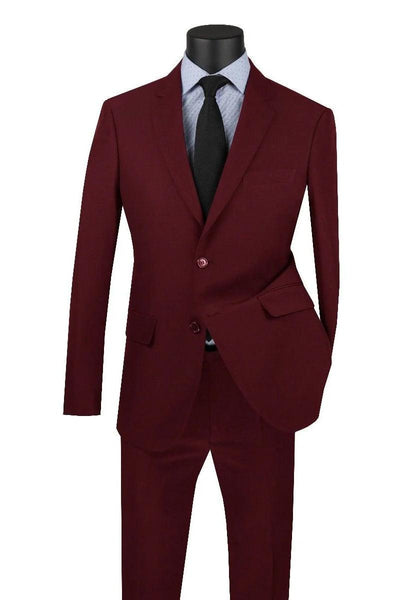 "Apollo King Burgundy Poplin Modern Fit 2-Button Suit" - Elegant Mensattire