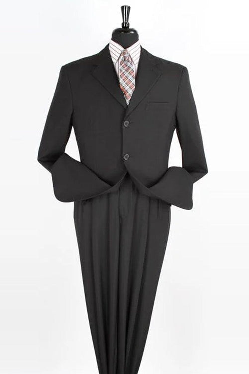 Apollo King Men's Classic Fit 3-Button Poplin Suit, Black - Elegant Mensattire