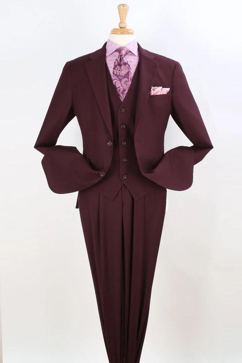 Apollo King Men's Classic Fit Vested Suit: Burgundy Pleated Pant with Two Buttons - USA Men's Outlet – SuitUSA
