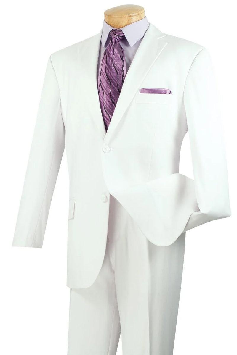"Apollo King Men's White 2-Button Modern Fit Poplin Suit" - Elegant Mensattire