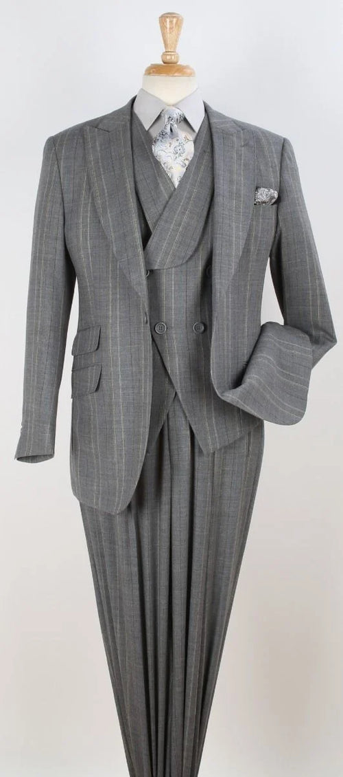 Apollo King Mens 3 Piece 100% Super 150s Wool Suit β High Fashion Double Breasted Vest, Peak Lapel Jacket