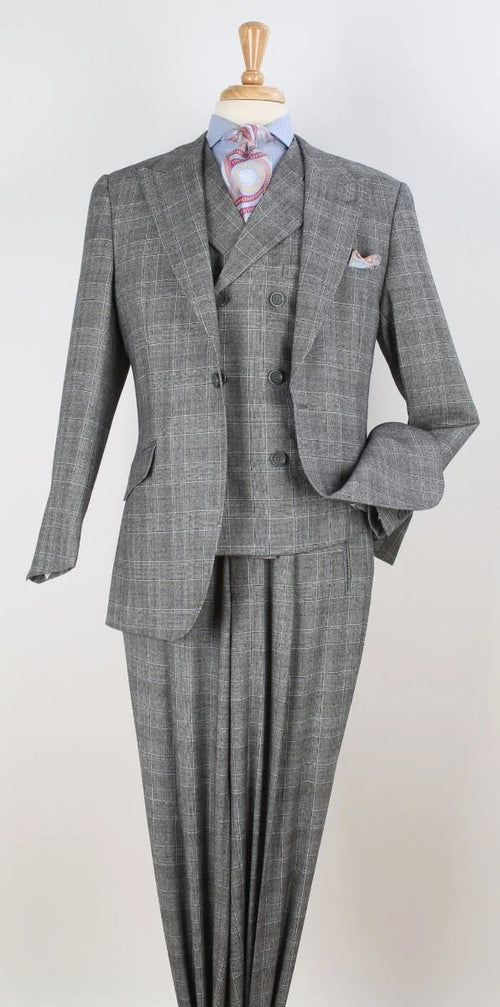 Apollo King Mens 3 Piece 100% Super 150s Wool Suit β Wide Peak Lapel, Double Breasted Vest