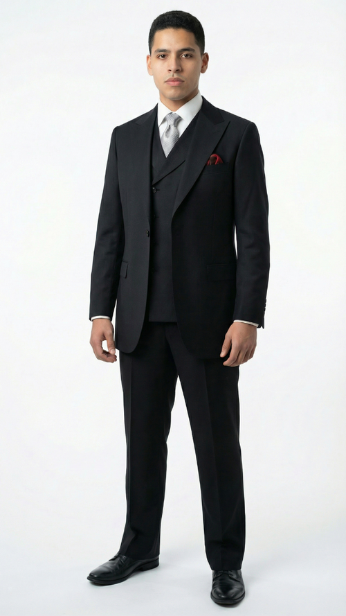 Apollo King Mens 3 Piece 100% Super 150s Wool Suit β Wide Peak Lapel, Double Breasted Vest