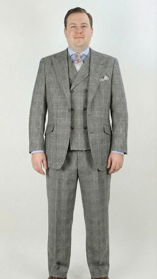 Apollo King Mens 3 Piece 100% Super 150s Wool Suit β Wide Peak Lapel, Double Breasted Vest