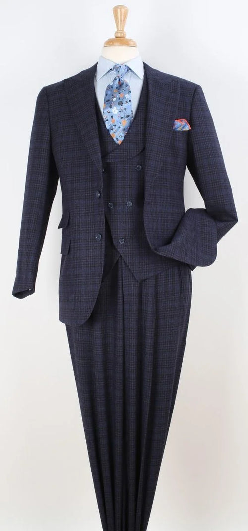 Apollo King Mens 3 Piece 100% Wool Suit β Fashion V-Taper Double Breasted Vest, Peak Lapel Jacket
