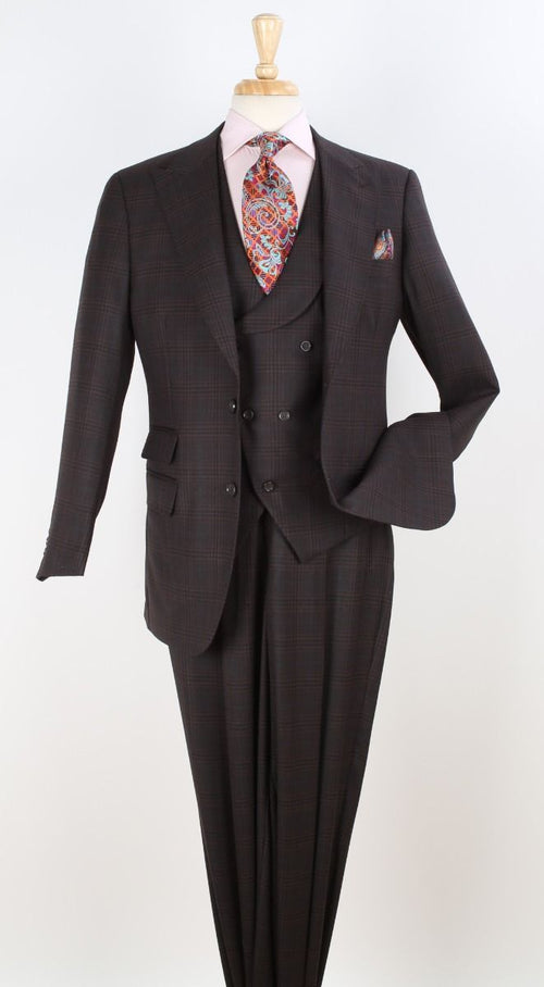 Apollo King Mens 3 Piece 100% Wool Suit β Fashion V-Taper Double Breasted Vest, Peak Lapel Jacket
