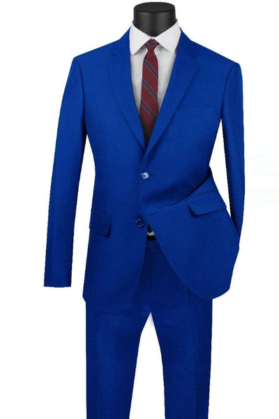 Apollo King Royal Blue Two-Button Poplin Modern Fit Suit - Elegant Mensattire