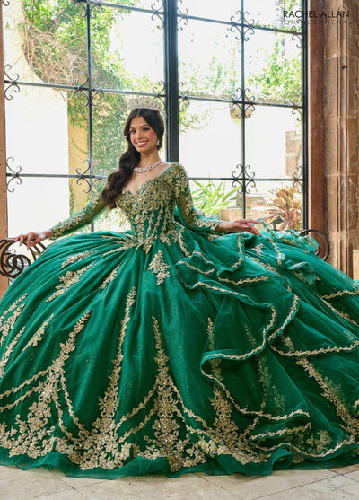 Rachel Allan RQ1137 Applique Long Sleeve Quinceanera Dress