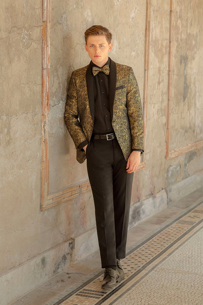 Aries Gold & Black Paisley Shawl Tuxedo Jacket (Separates) by Mark of Distinction