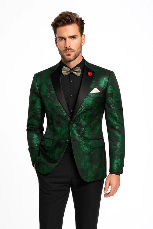 Emerald Green Paisley Tuxedo Suit - Prom Floral Tuxedo Suit - Groom Wedding Suit
