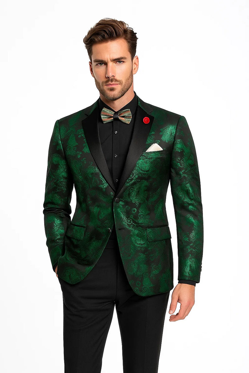Emerald Green Paisley Tuxedo Suit - Prom Floral Tuxedo Suit - Groom Wedding Suit