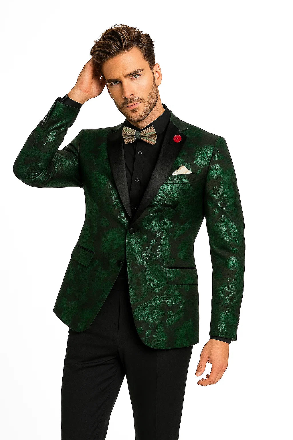 Emerald Green Paisley Tuxedo Suit - Prom Floral Tuxedo Suit - Groom Wedding Suit