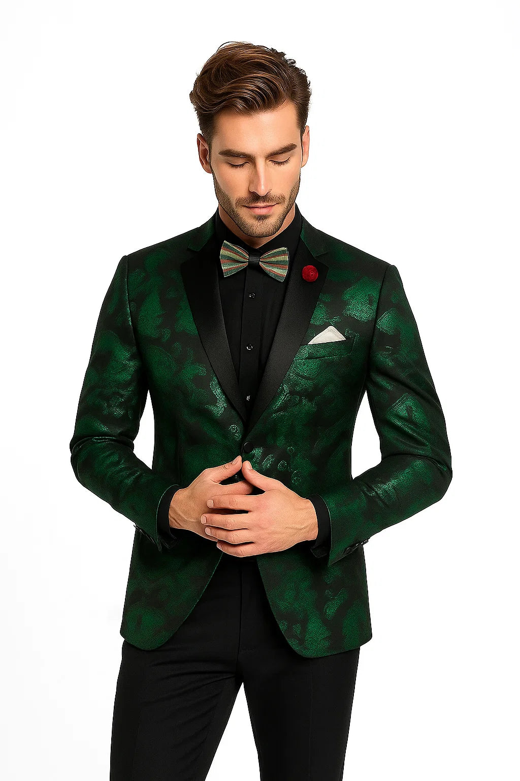 Emerald Green Paisley Tuxedo Suit - Prom Floral Tuxedo Suit - Groom Wedding Suit