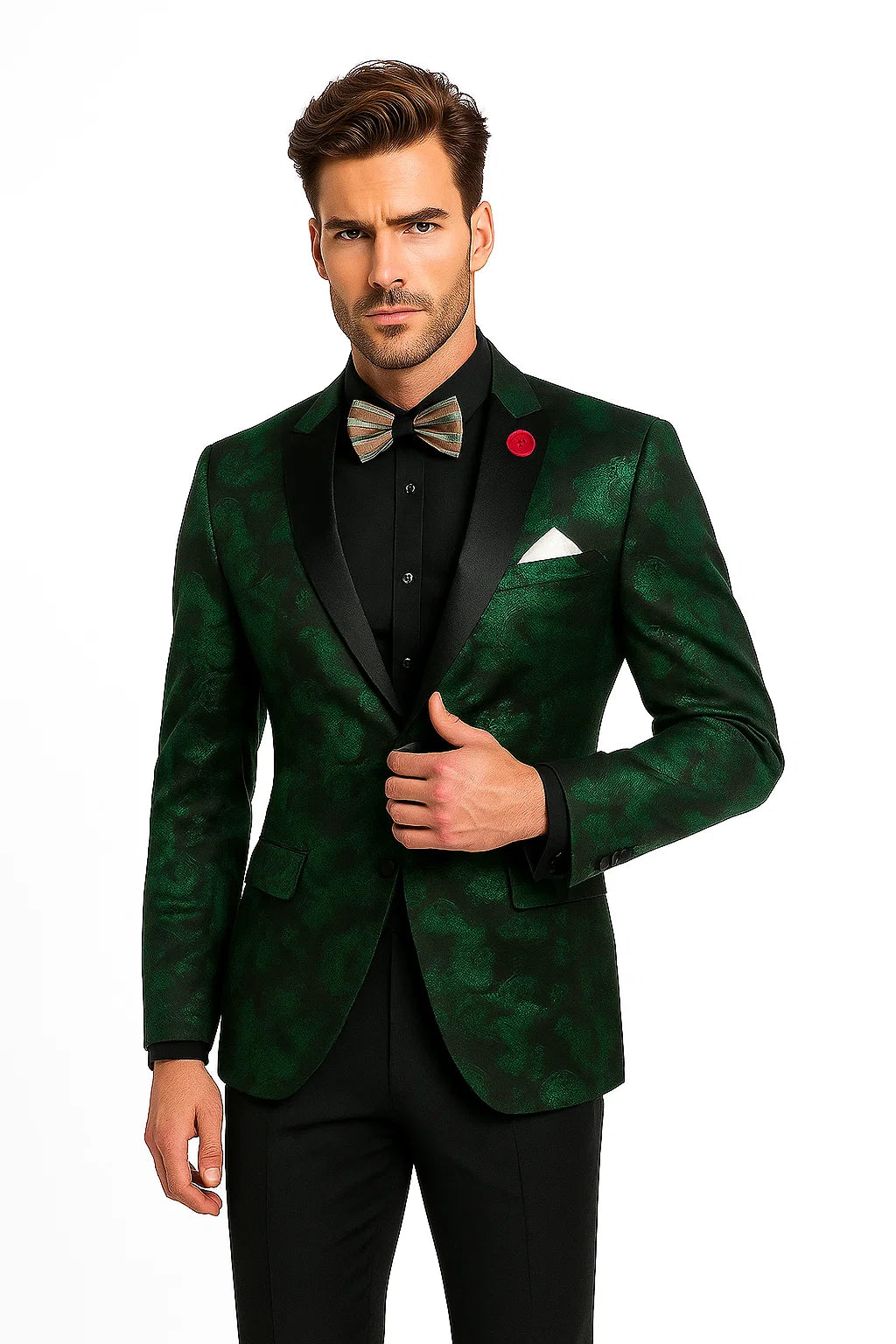 Emerald Green Paisley Tuxedo Suit - Prom Floral Tuxedo Suit - Groom Wedding Suit