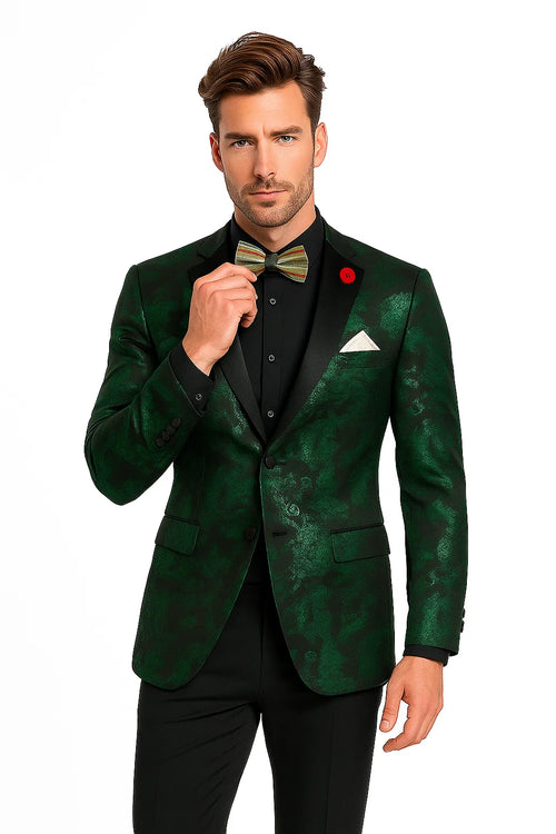 Emerald Green Paisley Tuxedo Suit - Prom Floral Tuxedo Suit - Groom Wedding Suit