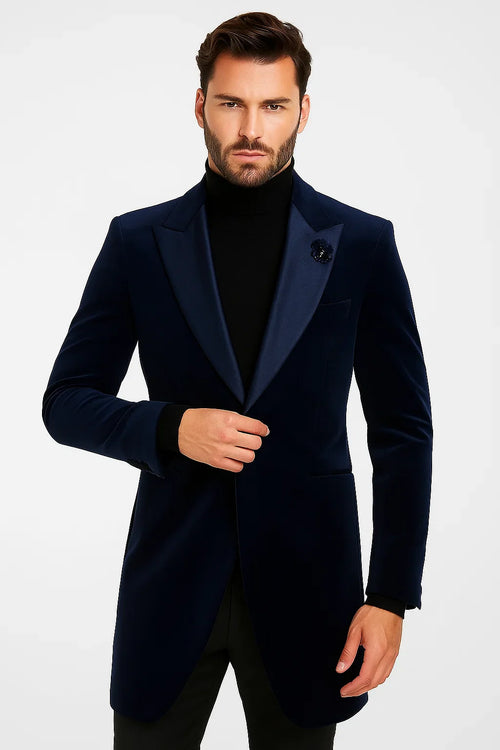 Velvet Long Coat - Velvet Carcoat - R-BlueCoat by USA Men's Outlet