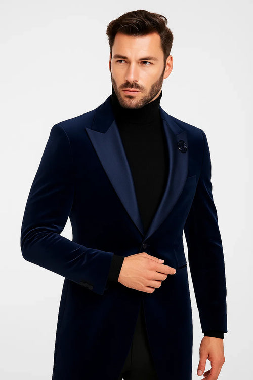 Velvet Long Coat - Velvet Carcoat - R-BlueCoat by USA Men's Outlet