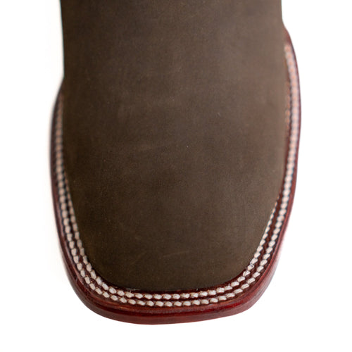 Los Altos Women's Boot Wide Square Toe Nobuck Dark Tabacco Leather Sole - Nobuck Dark Tabacco