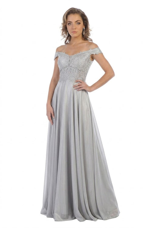 May Queen MQ1602 Off Shoulder Corset Flowy Prom Gown