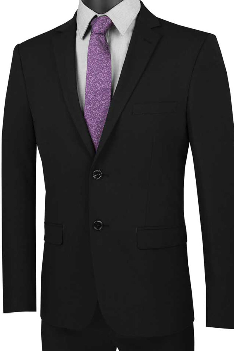 Men's Ultra Slim Fit Stretch Suit in Black by Vinci Suits