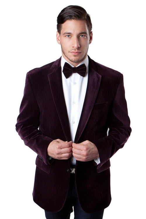 Men's Two Button Classic Velvet Blazer in Red by Tazzio