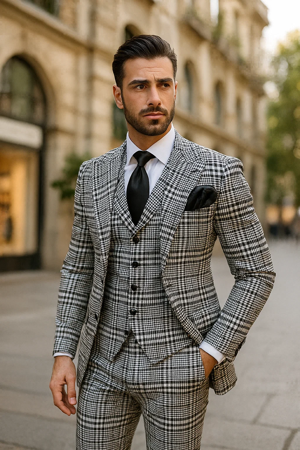 One Button 3 Piece Suit by Rossiman
