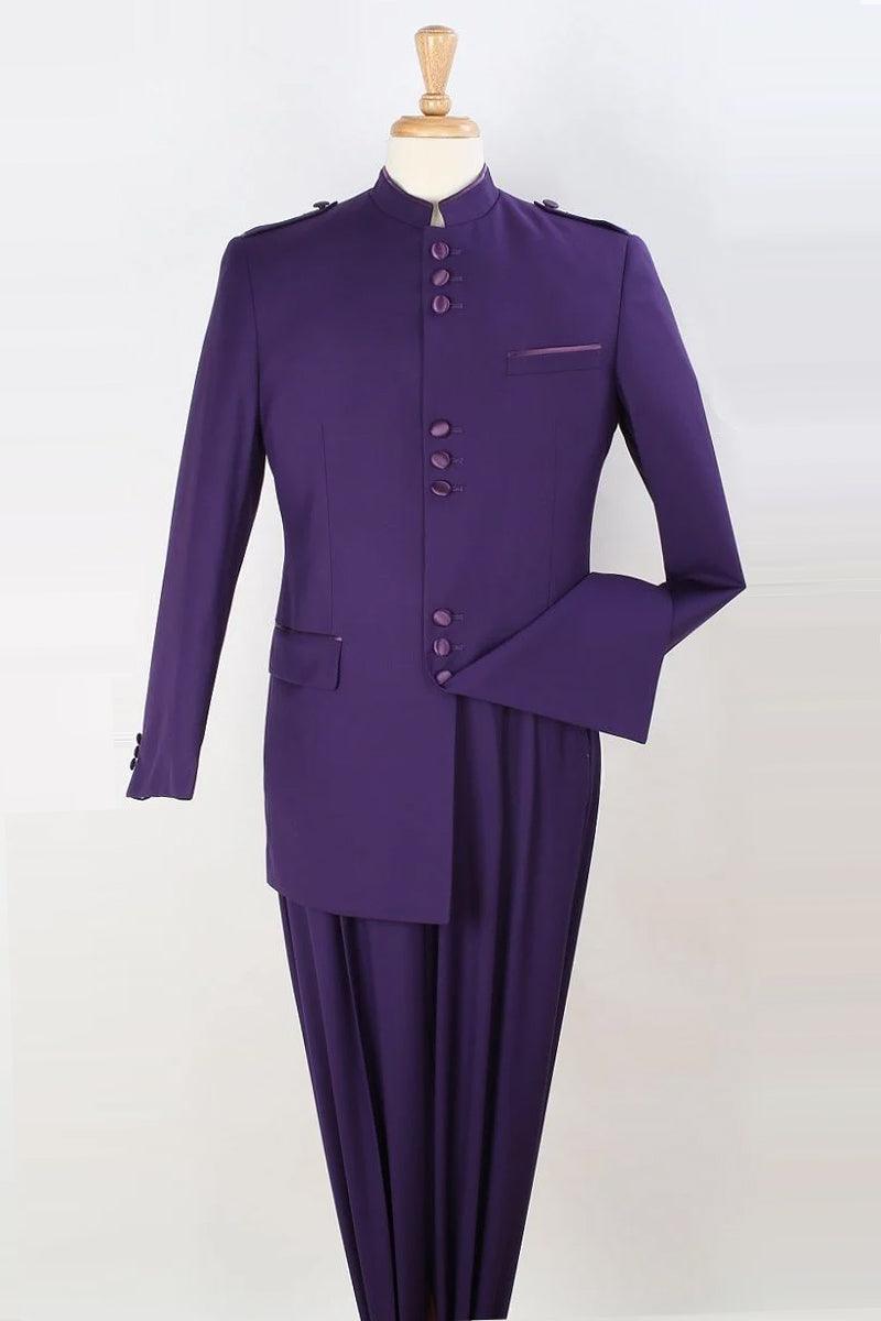Banded Collar Mandarin Safari Suit for Men | Apollo King | Purple - USA Men's Outlet – SuitUSA