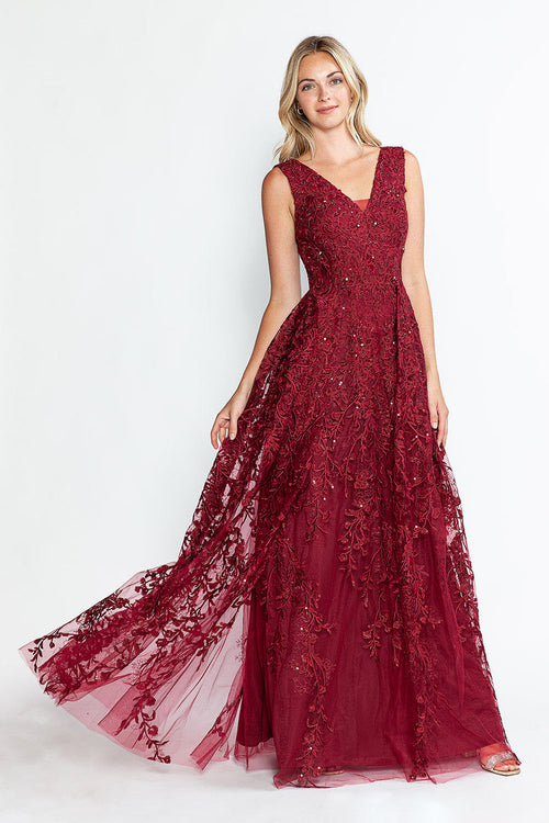 Formal Dress Long V-Neck Sleeveless A-Line Gown By Lenovia 8337-New Collection