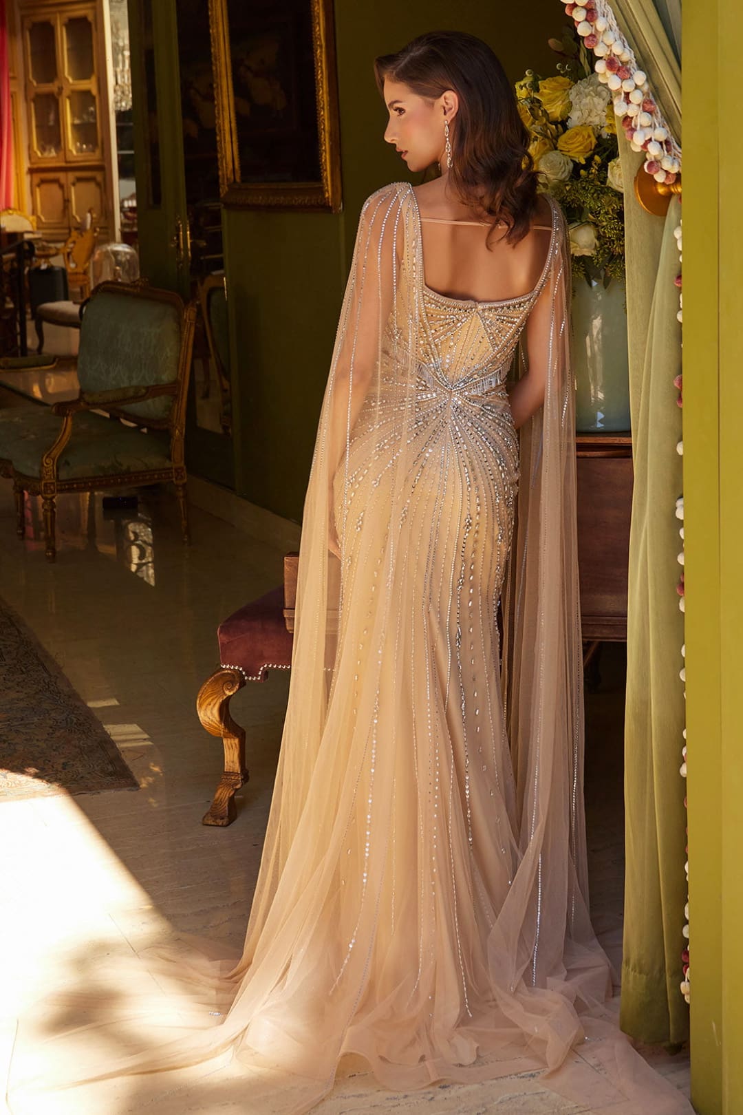 Beaded Fitted Cape Sleeve Gown by GLS Gloria GL3583-New Collection