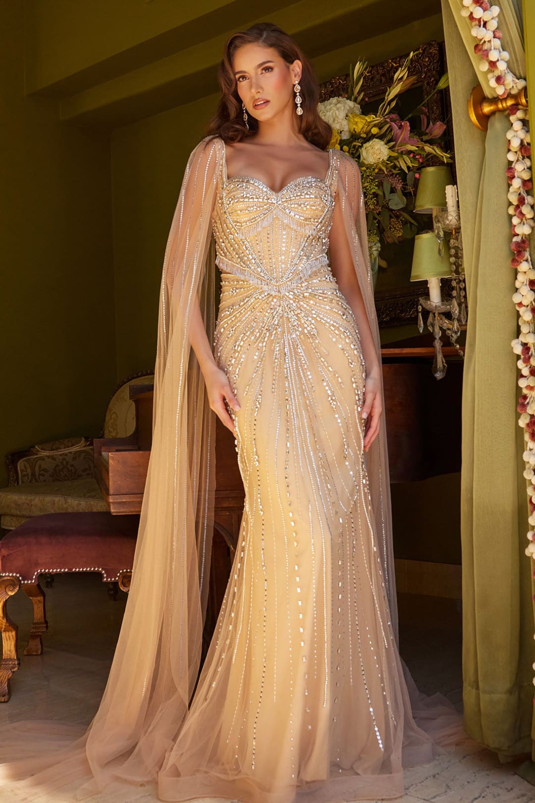 Beaded Fitted Cape Sleeve Gown by GLS Gloria GL3583-New Collection – SuitUSA
