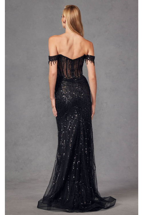 Beaded Fringe Sleeve Prom Gown by Juliet JT2471L