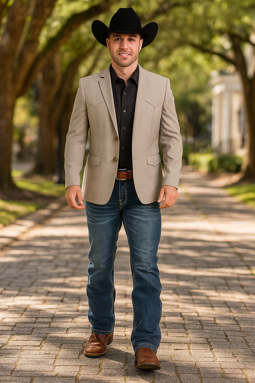 Saco Vaquero Western Blazer - Saco Para Hombre - Mens Double Button Western Beige Blazer