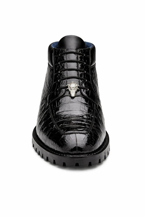Gallardo Men's Shoes Black Exotic Caiman Crocodile Derby Split-toe Boots Belvedere Shoes