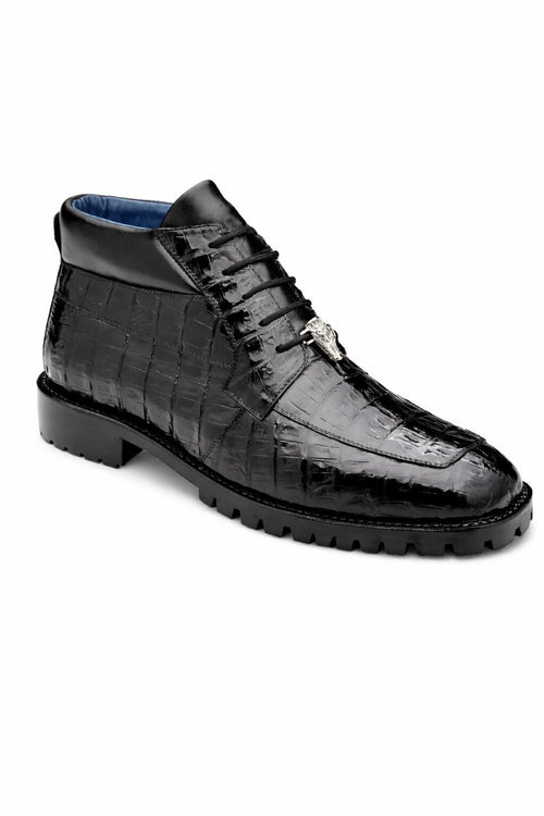 Gallardo Men's Shoes Black Exotic Caiman Crocodile Derby Split-toe Boots Belvedere Shoes