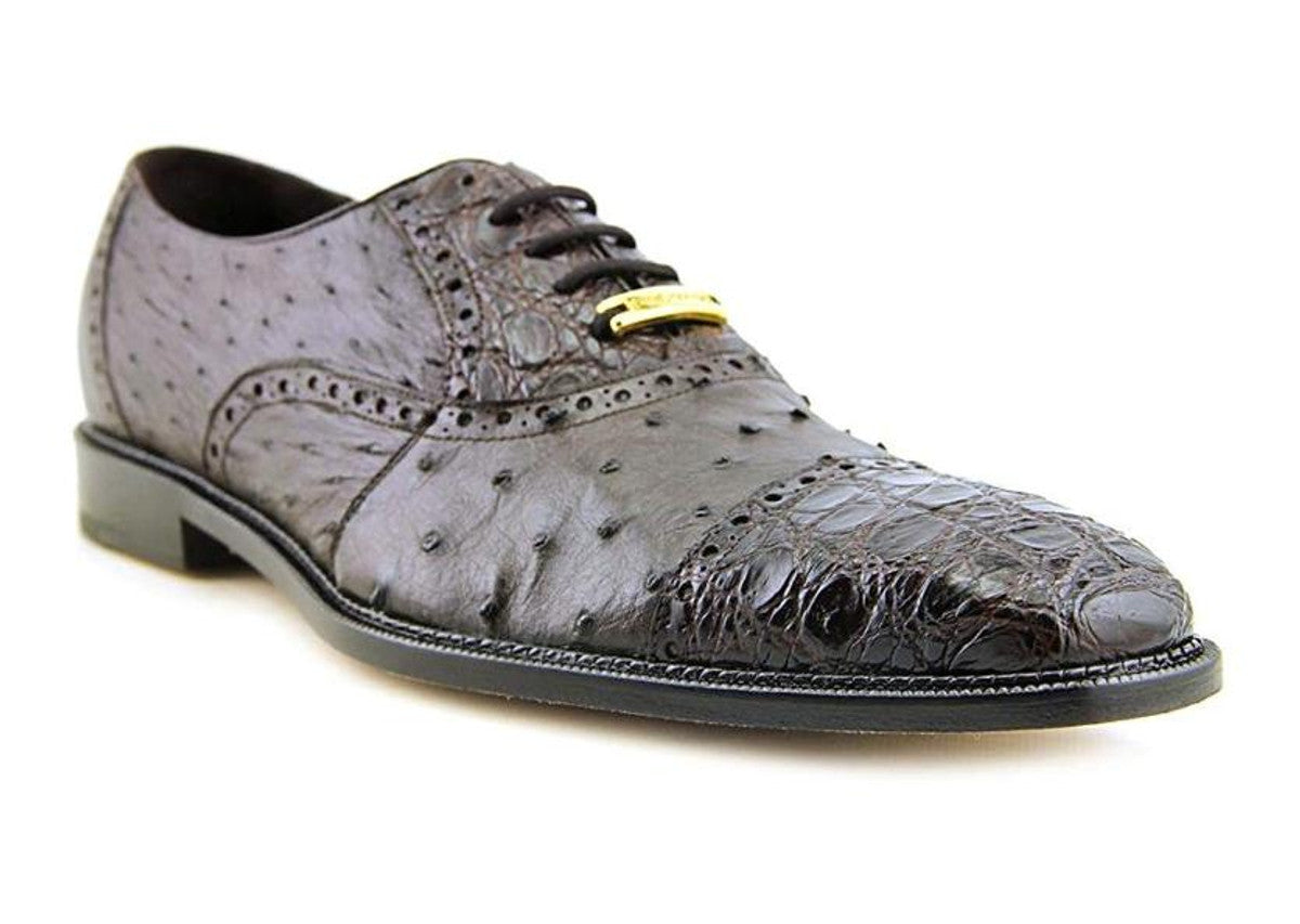 Belvedere Onesto Ostrich Quill & Crocodile Cap Toe Dress Shoe – Black main image 1
