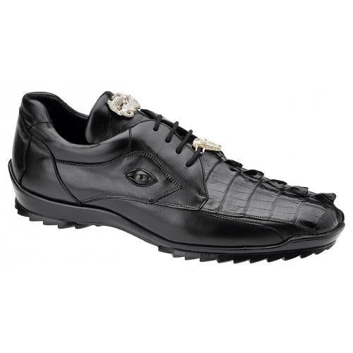 Belvedere Vasco Black Genuine Hornback Crocodile Soft Calf Casual Sneakers with Eyes