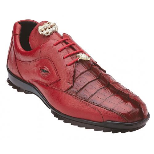 Belvedere Vasco Red Genuine Hornback Crocodile Soft Calf Casual Sneakers with Eyes