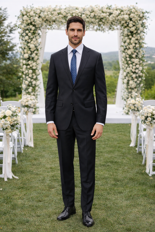 Bertolini 3Pc Wool & Silk Solid Black Suit