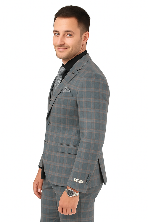 Big and Tall Business Suits - Suits For Big Man - Large Men's Grey Windowpane Vested Suits