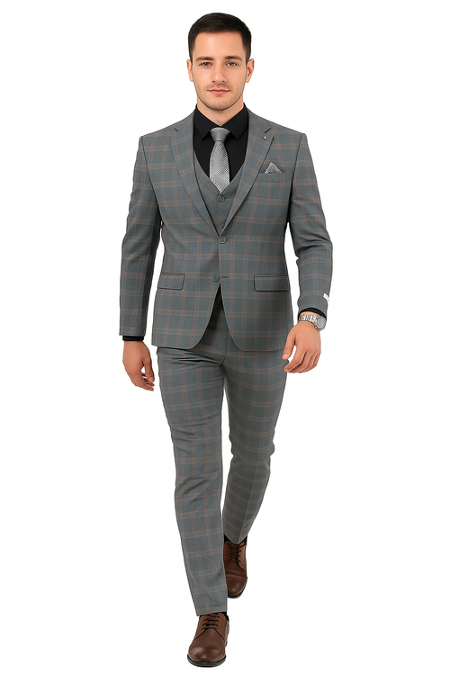 Big and Tall Business Suits - Suits For Big Man - Large Men's Grey Windowpane Vested Suits