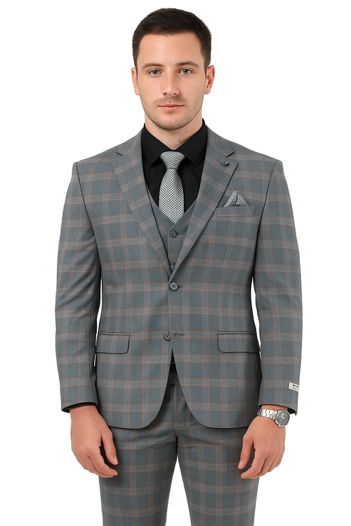 Big and Tall Business Suits - Suits For Big Man - Large Men's Grey Windowpane Vested Suits