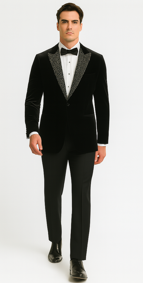 Big and Tall Velvet Blazer in Color Black - Sportcoat Rhinestone-Embedded Stacy Adams $179