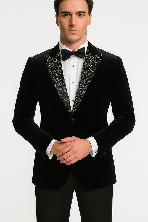 Big and Tall Velvet Blazer in Color Black - Sportcoat Rhinestone-Embedded Stacy Adams $179