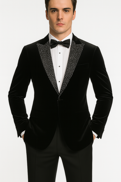 Big and Tall Velvet Blazer in Color Black - Sportcoat Rhinestone-Embedded Stacy Adams $179