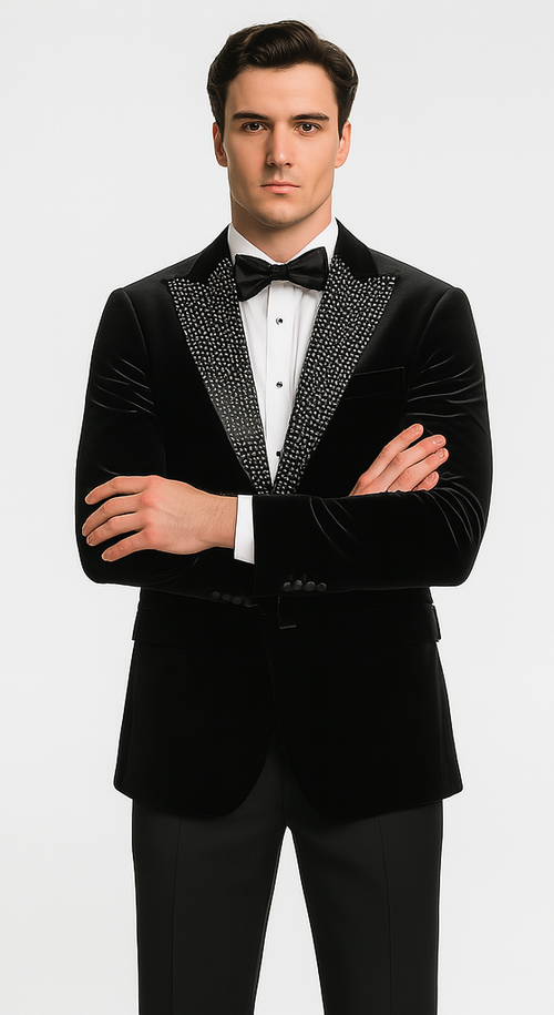 Big and Tall Velvet Blazer in Color Black - Sportcoat Rhinestone-Embedded Stacy Adams $179